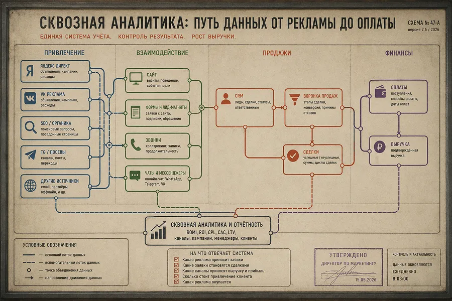 Что нужно связать для сквозной аналитики: карта данных